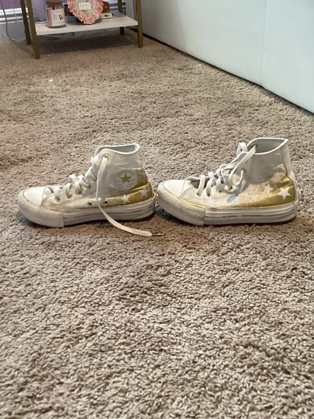 Converse Kids White High-Top Sneakers with Gold Star Details
